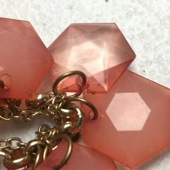 Peachy Pink Statement Necklace 19in Two Row Opaque Translucent Acrylic Beads - Picture 9 of 11